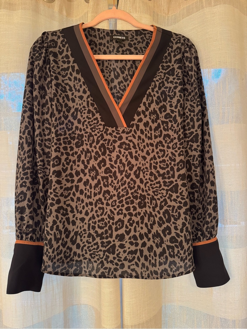 Express Leopard Print V-Neck Blouse Size Medium